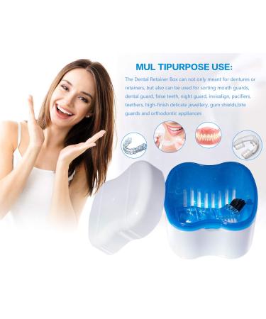 Denture Brush Retainer Case with Basket - Blue | Denture Cups Bath Container for Travel - Mouth Guard & Night Guard Holder - Buy Online on GoSupps.com