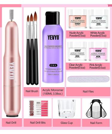 Acrylic Nail Kit with Drill: Pink, Clear, White, Nude Acrylic Powder Set - 3.38 Oz Monomer for Nail Extensions - Beginner Home Nail Kit - Buy Online on GoSupps.com