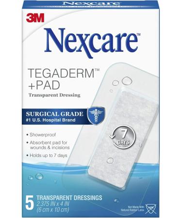 Nexcare Tegaderm + Pad Transparent Dressing - 5 Pack Waterproof & Breathable 7-Day Hold for Safe Bathing | International Shipping Available - Buy Online on GoSupps.com