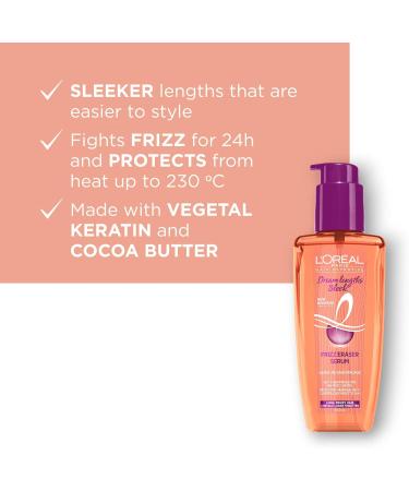 L'Oreal Paris Dream lengths Sleek Frizz Eraser Serum with Keratin and Castor Oil 100 Milliliters - Buy Online on GoSupps.com