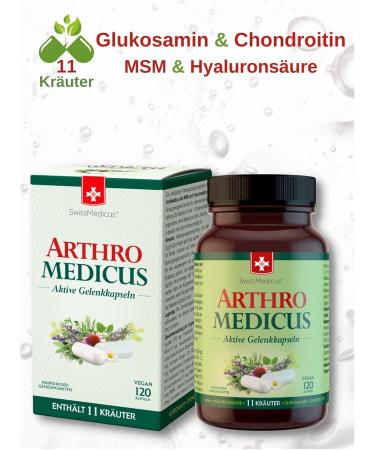Buy Swissmedicus Arthromedicus Glucosamine & Chondroitin 120 Capsules with MSM Hyaluronic Acid & 11 Herbal Extracts - European Quality for Joint Health | International Shipping Available - Buy Online on GoSupps.com