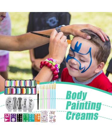 Washable Face Paint Palette | 12 Grids of Vibrant Water-Soluble Colors with Brushes for Students Boys Girls Teens Adults Birthdays - Buy Online on GoSupps.com