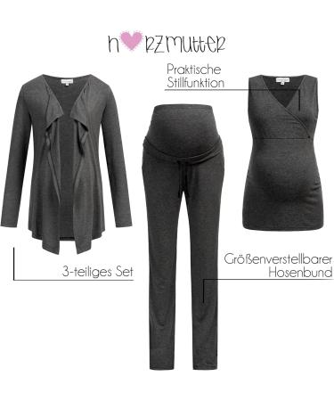 Herzmutter Maternity Homewear Set - 3-Piece Nursing Pyjamas - Pregnancy Wellness Set - Dark Gray - Sizes S-XXL - Buy Online on GoSupps.com