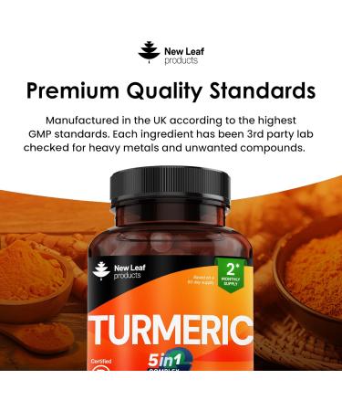 Turmeric 5-in-1 Complex - 5000mg Turmeric Capsules High Strength Enriched with Magnesium & Glucosamine Sulphate - Added Ginger Capsules + Black Pepper Curcumin Supplement - Vegan Supplement - Buy Online on GoSupps.com