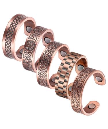 MagEnergy Copper Magnetic Rings for Men,Magnetic Therapy Ring for Pain Relief Adjustable Rings Gift(5pcs) Copper/D