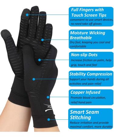 2 Pairs Copper Arthritis Gloves for Relief Pain for Women Men Full Finger Compression Gloves for Carpal Tunnel Osteoarthritis Joint Pain Computer Typing Driving Hand Support (Small) Small Black-full Finger - Buy Online on GoSupps.com