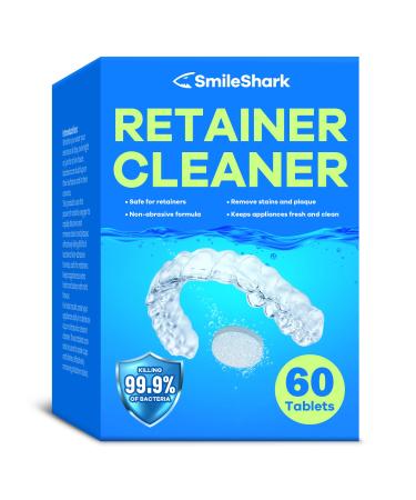 SmileShark Retainer Cleaner (60 Tablets) Denture Cleaning Tablets Powerful Cleaning Agents Odor Neutralizing Odor-Free With a Pleasant Minty Scent Versatile For All Dental Appliances