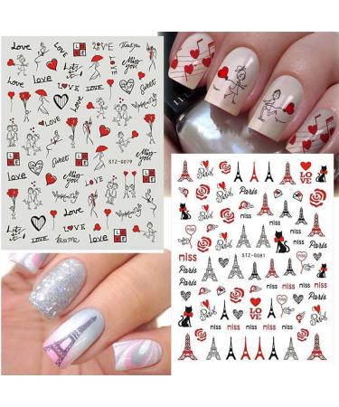 Manicure Red Pink Valentine Cupid Nail Art Stickers Letters Love Heart 3D Decals(STZ-G077) - Buy Online on GoSupps.com