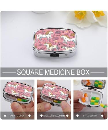 Unicorn Print Pill Box - 2 Compartment Decorative Metal Pill Organizer for Pocket & Purse | International Shipping - Buy Online on GoSupps.com