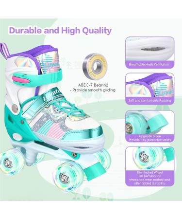 Luyata Roller Skates for Kids | Adjustable Sizes for Ages 3-12 | Light Up Wheels | 3 Color Options | Beginners Roller Skates in Medium Green - Buy Online on GoSupps.com