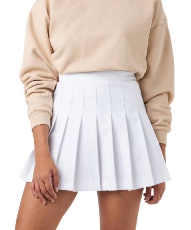 Womens Girl High Waisted Pleated Tennis Skirt School A-Line Skater Skirts with Lining Shorts A-white Medium