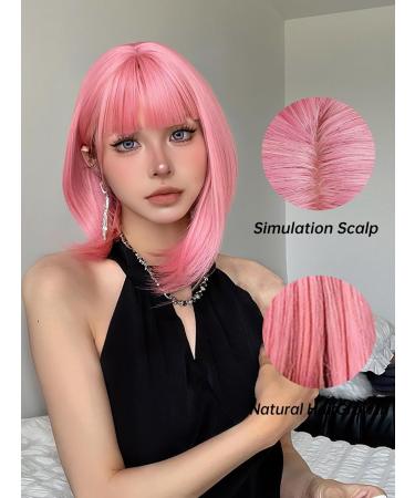 Short Pink Bob Wig with Air Bangs | Shoulder Length Soft Hair Wig for Women | Perfect for Halloween Cosplay and Parties - Buy Online on GoSupps.com
