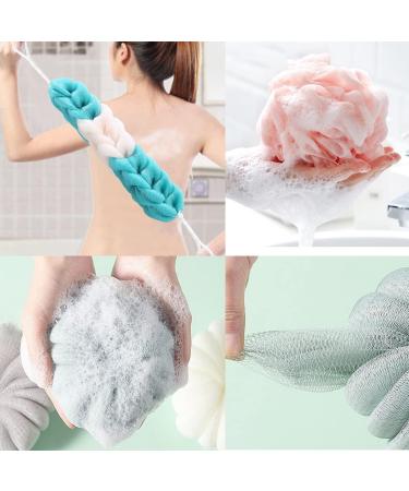 4 Pack Bathroom Shower Luffa Sponge - Peeling Body Scrubber & Long Stretch Sponge with Rope Handles for Men & Women (Pink & Gray) - Ideal for Soft Skin & Exfoliation - Buy Online on GoSupps.com