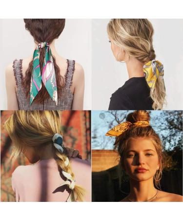 Vintage Floral Satin Bowknot Scrunchies Hair Ties Set with Pearl 6 PCS for Women & Girls - Buy Online on GoSupps.com