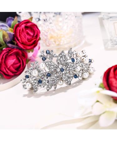 Ever Faith Austrian Crystal Hibiscus Pearl Hair Clip Barrette Blue Silver-Tone - Buy Online on GoSupps.com