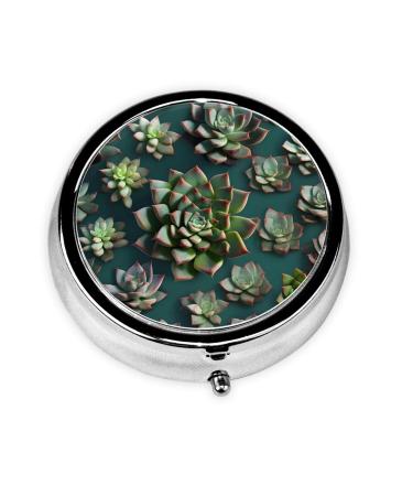 Many Succulentsround Pill Box 3 Compartment Round Pill Box Organizer # Portable Travel Pill Box for Traveling.