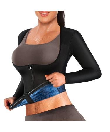 Sauna Suit for Women Weight Loss Sauna Shirt for Women Sweat Jacket Long Sleeve Sweat Vest Fitness Shaper Zipper Workout Top Blue Medium