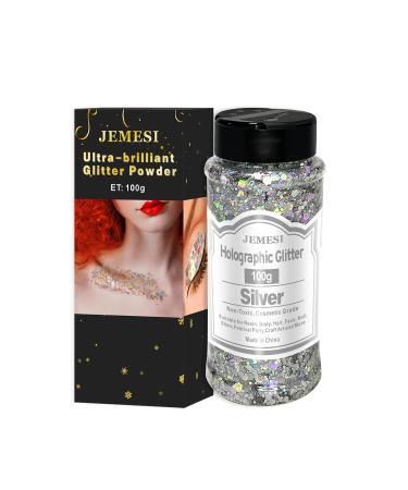 Buy HOLOGRAPHIC Chunky Glitter 100g - Silver Craft Glitter for Resin Face Nail Body Slime & Festival Art - International Shipping Available - Buy Online on GoSupps.com