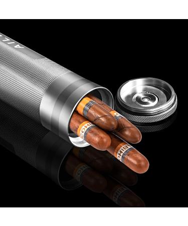 AILE Stainless Cigar humidor Travel Cigar case Silver Travel Cigar case Tube for 3 to 4 Cigars Portable Cigar case Cigar Hygrometer Gift for man - Buy Online on GoSupps.com