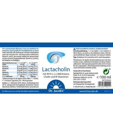 Dr. Jacobs Lactacholin 100 ml - Boost Metabolism Liver & Nerve Function | Sugar-Free Choline Citrate | 66 Servings - Buy Online on GoSupps.com