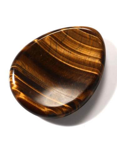 CrystalTears Tiger's Eye Gemstone Carved Thumb Worry Stone Healing Crystals Pocket Palm Stone W/Box #1 Tiger's Eye