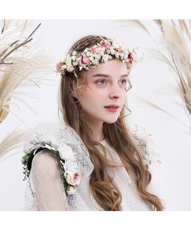 Flower Crown Headbands Boho Floral Headband Wreath Flower Headbands for Women Girls Floral Headband for Women Girl Wedding Ceremony Party Festival - White - Buy Online on GoSupps.com