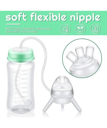 Nuanchu 10 oz Self Feeding Baby Bottle w/ Long Tube Straw | Leak-Proof Baby Feeder Bottle for Imitation Milk Weaning | Mint Green - Buy Online on GoSupps.com