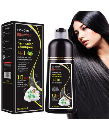 Black Hair Dye Shampoo Hair Color Shampoo for Gray 4 in 1 Shampoo Hair Color Gray Coverage for Women and Men Natural Plant Hair Dye Shampoo 500ml (Natural Black)