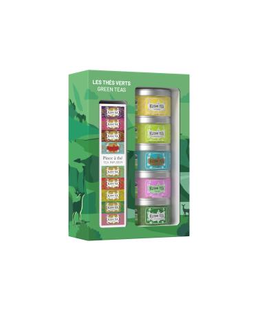 Kusmi Tea - gift set les Verts + tea pliers - green jasmine green ginger -lemon label imp rial green rose green mint - tea cans made of metal 5x25g organic green tea assortment - 5 metal tins of 25g + infuser - Buy Online on GoSupps.com