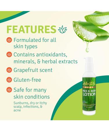 Aloe Life Face & Body Lotion - Hydrating Antioxidant Formula for All Skin Types Grapefruit Scent Gluten-Free (7 oz - Buy Online on GoSupps.com