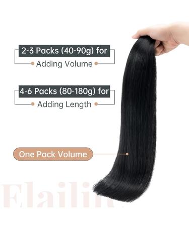 Elailite Real Hair Extensions Tape In #1 Black - 20 Pieces Invisible Glue 40cm 30g Real Human Hair - Buy Online on GoSupps.com