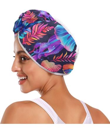 Purple Red Jellyfish Hair Towel 2 Pack - Super Absorbent Quick Dry Hair Turbans for Women & Girls | Perfect Hair Drying Solution - Buy Online on GoSupps.com
