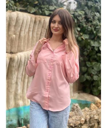 Pinspark Women's V-Neck Button Down Shirt - Pink, Size Medium | Office Business Blouse for Workwear Casual Dress | S-XXL - Buy Online on GoSupps.com