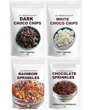 HK Cake Decorative Sprinkles Set (Rainbow Brown) Dark Chocolate Chips and Milk Chocolate Chips 200g (50g each)