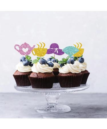 Set of 24 Teapot Cupcake Toppers for Tea Party Baby Shower Pink & Gold Glitter Tea Kettle Cup Sign Cupcake Toppers Cake Decorations for 1st Birthday/Bridal Shower Wedding Party Supplies - Buy Online on GoSupps.com