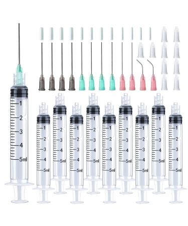 Injection Syringe 5ml Blunt Tip Syringes Luer Lock 16Ga 18Ga 20Ga Blunt Needle with Caps for Epoxy Resin Oil Glue Ink Injector Craft Paint Industrial adhesives sealants lubricants Lab Science