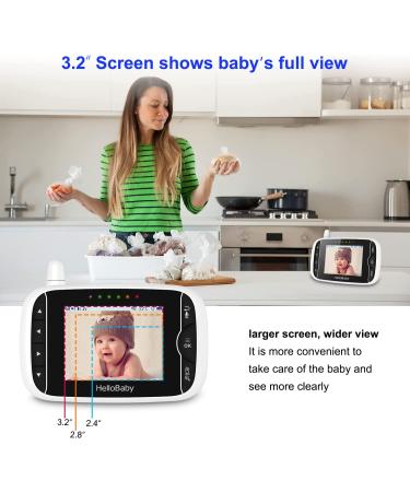 Video Baby Monitor with Camera and Audio - 3.2Inch LCD, Night Vision, Two-Way Audio, Room Temperature Monitoring, Lullaby, White - HB32 - Buy Online on GoSupps.com