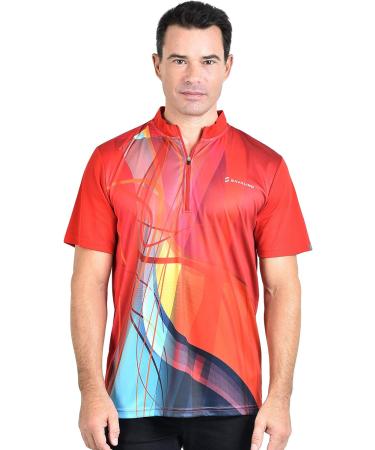 Savalino Sublimation Bowling Jersey for Men - Quick Dry Shirt - Blue/Red - S-6XL - Buy Online on GoSupps.com