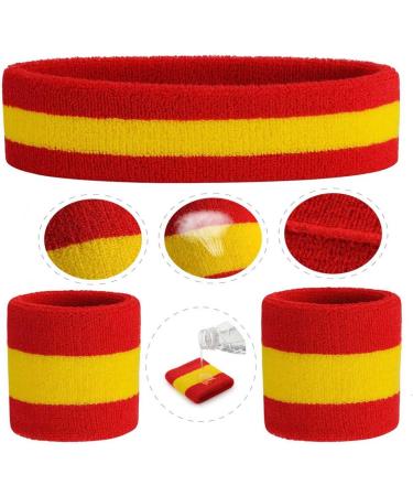 ONUPGO 6-Piece Sweatbands Set for Gym & Sports - 2 Headbands & 4 Wristbands for Workout, Yoga, Football, Basketball - Red/Yellow/Red - Buy Online on GoSupps.com