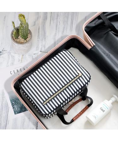 Hanging Travel Toiletry Bag - Waterproof Nylon Cosmetic Organizer Pouch with Handle and 360 Hanging Hook - Black White Stripe - Medium Size - Buy Online on GoSupps.com