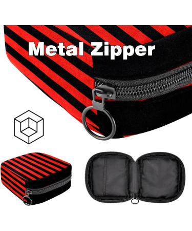 Storage Bags for Women's Bandages & Tampons | Large Zipper Stripes in Black & Red Ideal for Periods & Organization - Buy Online on GoSupps.com