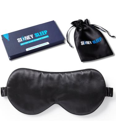 Sidney Sleep Silk Sleep Mask - 100% Mulberry Silk Eye Mask for Sleeping - Unisex Sleep Masks for Women and Men - Ultra Soft Eye Covers for Sleeping - Soft and Breathable - Travel Bag Included (Black)