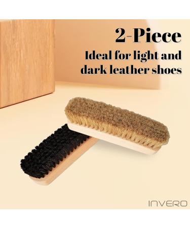 Invero 2 Piece Traditional Boot Shoe Brush Set - Wooden Handles for Leather Cleaning and Buffing - Buy Online on GoSupps.com