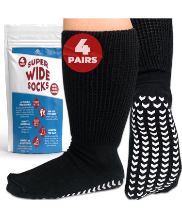 Hospital Socks Extra Wide Socks for Swollen Feet Socks for Swollen Ankles and Feet Diabetic Socks 4 Pairs Black