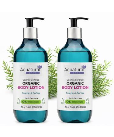 Organic Body Lotion for Women & Men Cosmos Certified Daily Lotion Sensitive Skin Lotion Deep Hydration for Dry Rough & Sensitive Skin Types Lightweight Rosemary Tea Tree 33.8 Fl Oz Tea Tree-2 16.9 Fl Oz (Pack of 2)