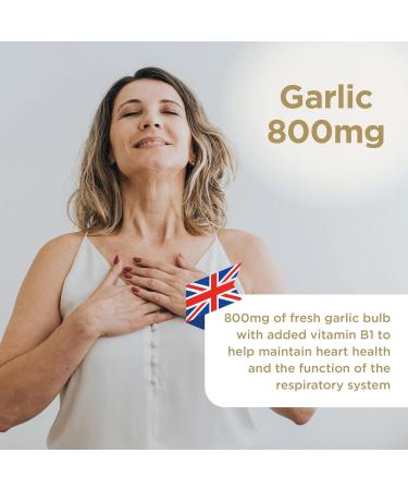 Healthspan Garlic 800mg (3 Months' Supply) with Vitamin B1 | Supports Heart & Respiratory Health | Maintains Cholesterol Levels | Odour Controlled Vegan Capsules | 180 Count - Buy Online on GoSupps.com