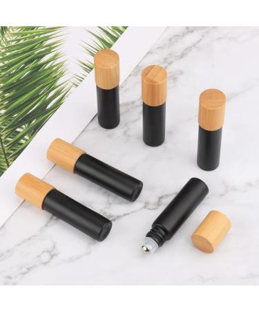 10ml Frosted Black Glass Roll-on Bottles with Stainless Steel Roller Ball and Bamboo Cap - Set of 12 - Buy Online on GoSupps.com
