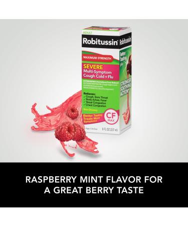 Robitussin Adult Maximum Strength Severe Multi-Symptom Cough Cold + Flu - 8 fl. oz. Bottle, Raspberry Mint Flavor - Buy Online on GoSupps.com