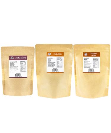 Cinnamon Sticks, Star Anise, Cloves Bulk Spice Set - 4oz Each - Natural & Preservative-Free - Starter Kitchen Spice Gift Set - Buy Online on GoSupps.com
