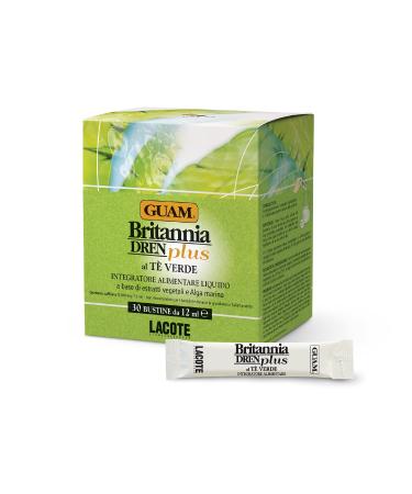 Guam Britannia Dren plus dietary supplement with vegetable extracts and seaweed green tea taste drains the body made in Italy 30 bag pack